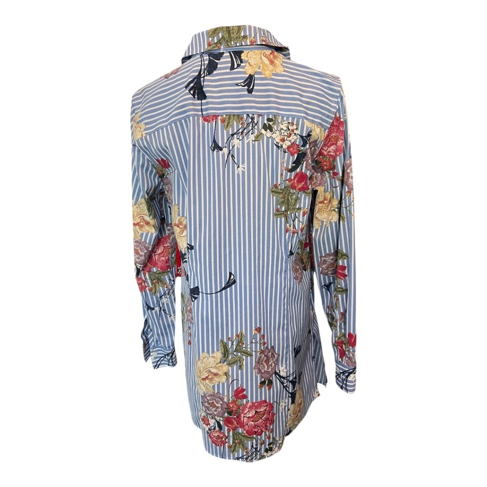 👚 EUC CHICO’S Floral Stripe No Iron Button Up Shirt | Size 4/6 (0) - Picture 5 of 8